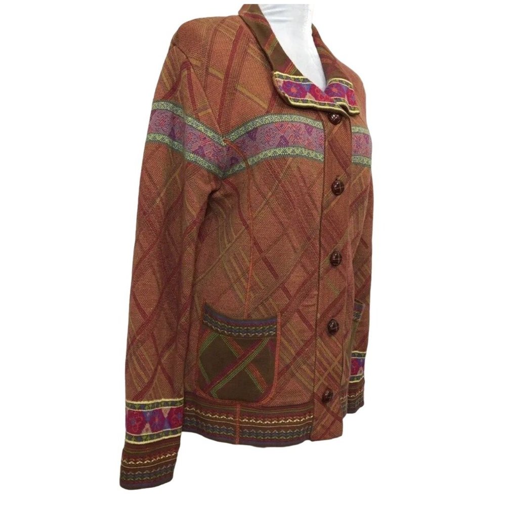 Coldwater Creek Intarsia Knit Cardigan Jacket M Tribal Cotton Wool Knit Blend - Picture 5 of 11